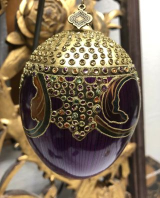 Jay Strongwater Purple Egg Glass Ornament W/ Swarovski Crystals 2002 5 "