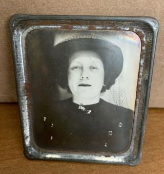 Vintage Photomatic Photo Booth Metal Framed Souvenir Picture Woman Hat Lipstick