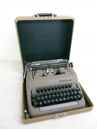 Vintage Smith Corona Silent Portable 4 Row Grey Typewriter In Case