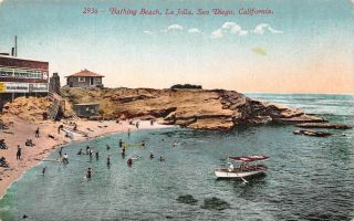 C22 - 2711,  Bathing Beach,  La Jolla,  San Diego,  Ca. ,  C1900s,  Postcard.
