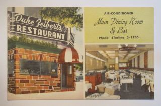Duke Zeibert’s Restaurant In Washington Dc Vintage Linen Postcard