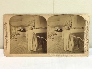 Antique Stereoscope View Card 1899 Admiral Dewey Flagship Olympia Nations Hero