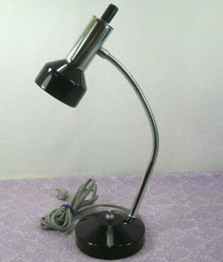 Vintage Black Silver Gooseneck Desk Lamp Light Mid Century