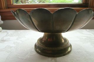 Vintage Old Solid Brass Footed Bowl Scalloped Edge Floral Planter Fruit Bowl