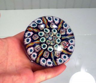 Vintage Mcm Murano Glass Italy Venetian Millefiori Canes & Ribbons Paperweight