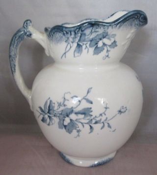 Ceramic Water Pitcher White W/ Blue Orchids And Vines