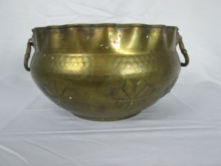 Vintage Solid Brass Planter/vase W/ Handles,  Patina