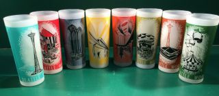 1962 Seattle World’s Fair Complete Set Of 8 Frosted Glasses