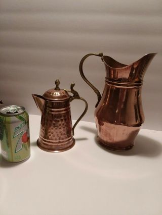 Vintage Hammered Copper And Brass Pitcher And Beverage Server Authentic
