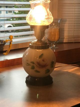Vintage " Gone With The Wind " Parlor Desk Milk Glass Floral Lamp,  Lighting