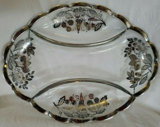 Antique Sterling Silver Inlay & Glass Berry Dish Strawberry Raspberry Serving