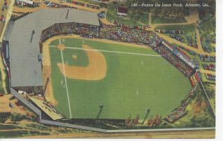 Postcard Ga Georgia Atlanta Ponce De Leon Ball Park Aerial View Linen Unposted