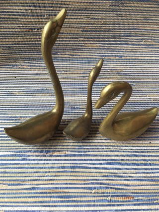 Vintage Swan Brass Figure Set Of 3 Collectible Animal Figurines