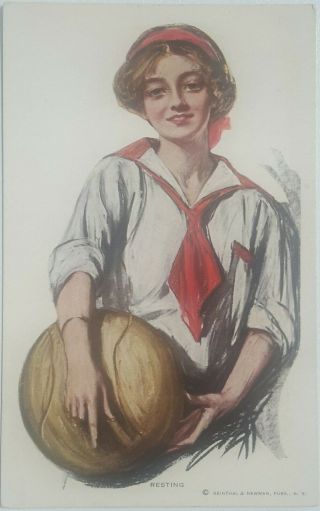 Art Deco Glamour Sport Card,  Woman With Medicine Ball 