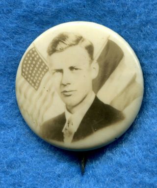 Rare Charles Lindbergh Photo Celluloid Pinback Button W/ Us & France Flags