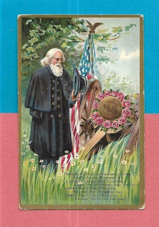 Civil War Vet At Graveside On Memorial Day Vintage Patriotic Postcard