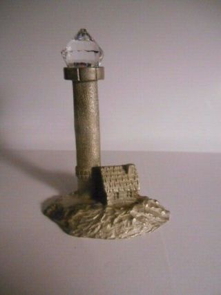 Vintage Spoontiques M718 Pewter Lighthouse With Crystal Light