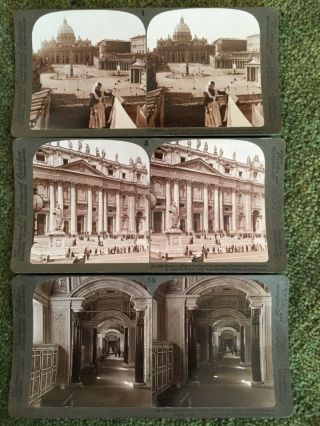 24 Old 3D Stereo Viewer View Cards Papal Vatican Pope Pius X w Box Underwood 3
