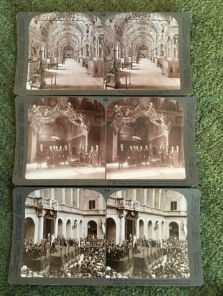 24 Old 3D Stereo Viewer View Cards Papal Vatican Pope Pius X w Box Underwood 4