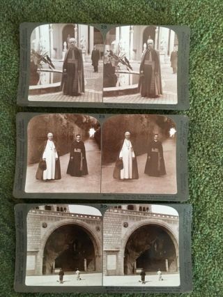 24 Old 3D Stereo Viewer View Cards Papal Vatican Pope Pius X w Box Underwood 8