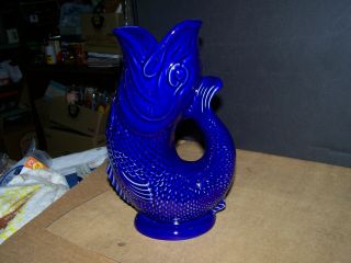 Gluggle Jug Cobalt Blue 9.  25 " Fish Ceramic Container By Wade