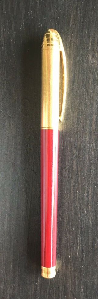 Vintage Bulgari Brass And Red Enamel Pen