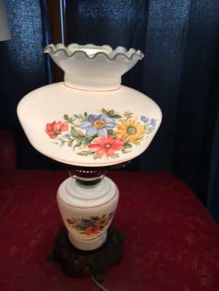 Vintage Gone With The Wind Hurricane Glass Table Lamp With Double Light.