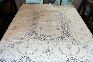 Vtg Quaker Lace Tablecloth With Label 5420,  Flower Baskets 60x72