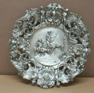Vintage Decorative Wall Hanging Pewter Plate Tray Made In Spain