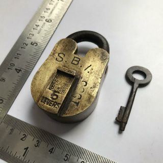 (10).  An Old Antique Solid Brass Padlock Or Lock With Key Small Sized.
