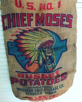 Chief Moses Potato Sack/seed Sack Colorful Indian Chief Art