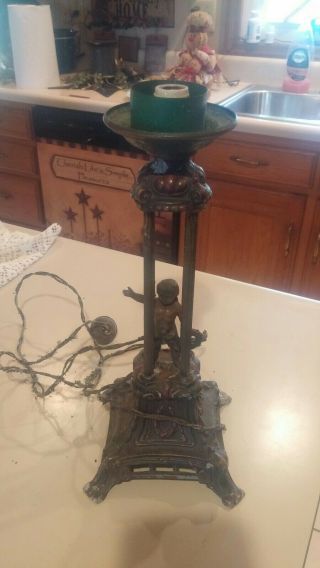 Vintage Metal Ornate Little Boy Lamp 1900 