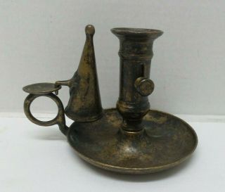 Vintage Brass Push Up Chamberstick Candle Holder With Snuffer