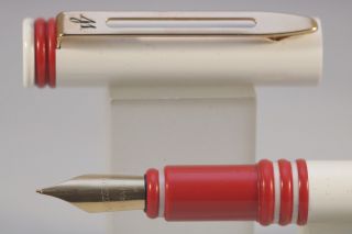 Vintage Waterman Forum Fine Fountain Pen,  White With Red Piping & Gold Trim,  Nos
