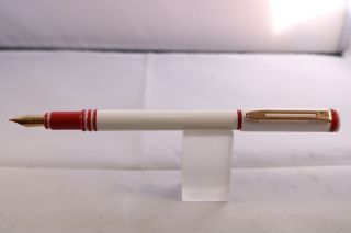Vintage Waterman Forum Fine Fountain Pen,  White with Red Piping & Gold Trim,  NOS 2