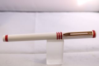 Vintage Waterman Forum Fine Fountain Pen,  White with Red Piping & Gold Trim,  NOS 3