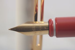 Vintage Waterman Forum Fine Fountain Pen,  White with Red Piping & Gold Trim,  NOS 4