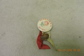 Antique 1941 Nebraska In Rose Bowl Pinback Football Button Ribbon