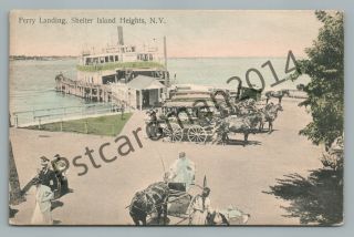Ferry Landing Shelter Island Heights York—antique Steamer Boat Hand Colored