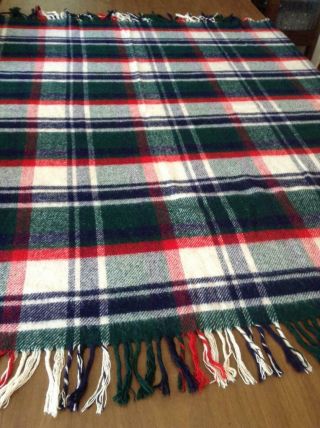 Vintage 60s Hunter Green/red Plaid Camp/throw/picnic Blanket In Bag Camp Chic