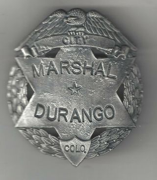 Vintage Durango Colorado City Marshal Lawman Old Western Badge Pinback Metal