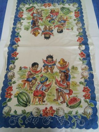 Vintage Black Americana Children Eating Watermelon Towel Dish Cloth Folk Art