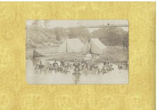 Tx Cameron Rare 1908 - 29 Rppc Real Photo Postcard Steel Bridge Tents & People