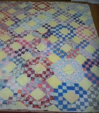 Vintage Antique Cutter Quilt All Hand Stitched Appr 72 " X 83 " Cotton Fabric