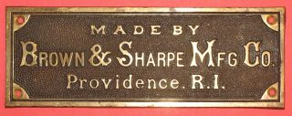 Vintage Brown & Sharpe Machine Plaque,  Cast Brass,  Turn Of Century,  Great Shape