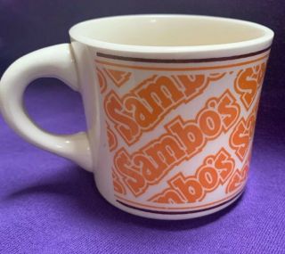 Vintage Sambo’s Restaurant Diner Coffee Mug Cup Cream Orange Usa