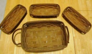 4 Vintage Longaberger Baskets Large Rectangle Cracker Leather Handles 1986