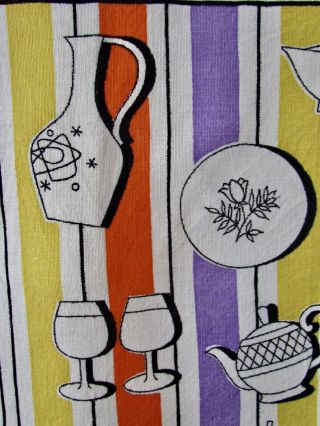 Vintage Mid Century Modern 50 ' S Teapot etc Motif Tea Towel Linen Signed Garo MCM 4