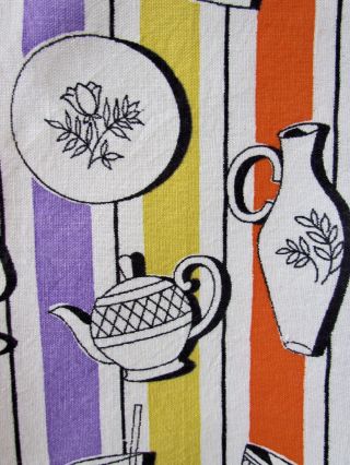 Vintage Mid Century Modern 50 ' S Teapot etc Motif Tea Towel Linen Signed Garo MCM 5