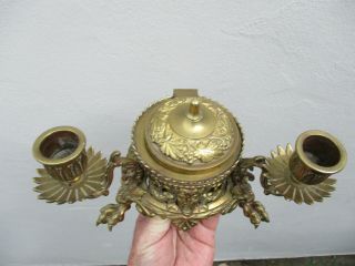 A Fine Victorian Gothic Style Heavy Brass Inkwell/Candlestick c1880s 2